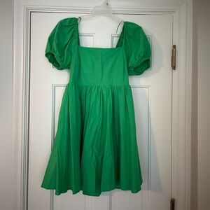 NWT - Green tie back, puff sleeve mini dress